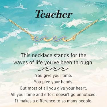 Imagem de IEFLIFE Colares de presente para mulheres - Colares de onda de zircônia banhada a ouro 14k para mulheres, presente de aposentadoria de aniversário para mãe, filha, irmã, amizade, amiga, presente de