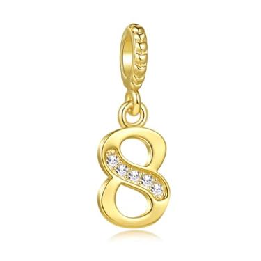 Imagem de MiiFort Lucky Number 8 Eight 8th Charm Fits Pandora Charms Pulseiras Joias de Aniversário Presentes para Mulheres Tom Dourado Cristal Zircônia Cúbica Transparente