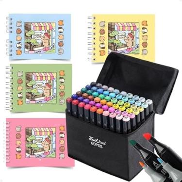 Imagem de Kit Marcadores Ponta Dupla 80 Cores com Estojo — Conjunto Canetas para Desenho e Lettering