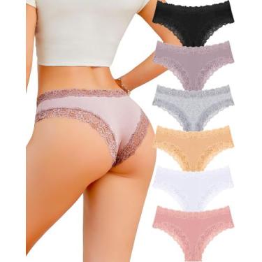 Imagem de Roupa íntima de algodão FINETOO Sexy Panties Lace Low Rise, pacote com