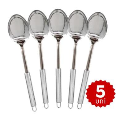 Imagem de Kit 5 Colheres de Servir Grande Longa 100% Inox Premium Reforçada Idea