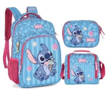 Imagem de Kit Mochila Lancheira Estojo Juvenil Stitch Angel PINK - Luxcel