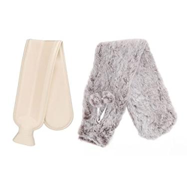 Imagem de Garrafa de água quente Bolsa de água quente à mão Bolsa de água quente de pelúcia de borracha à prova de explosão para aquecimento de cama de inverno 2000ML Grande capacidade (Marrom e Branco)