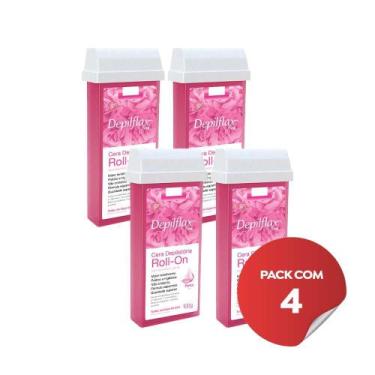 Imagem de Kit c/4  Ceras Depilatória Refil Roll On Depilflax Rosa 100g