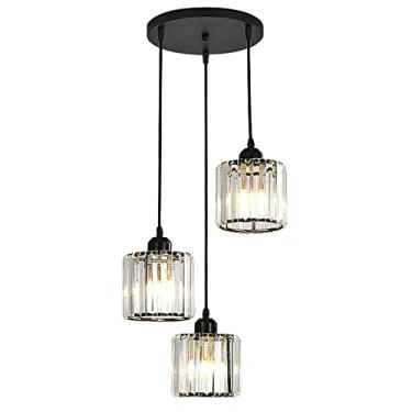 Imagem de Lustre de cristal moderno com pingente para sala de jantar e quarto, luminária pendente de cristal K9 em formato de gota de chuva para cozinha, preto, 30 x 80 cm (12 x 31 polegadas)