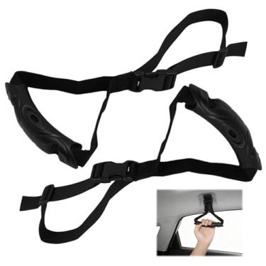 Imagem de Alça de alça de carro, pacote com 2 barras de suporte de bengala com correia de poliéster ajustável e alças de PVC, auxílio de pé portátil para carros, caminhões, SUVs, jipes, idosos, mulheres