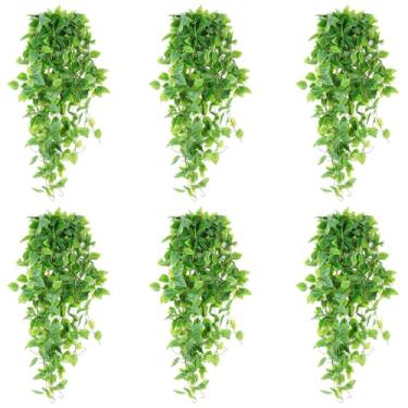Imagem de Aphumedc 6 peças de plantas falsas penduradas, guirlandas de hera artificial de 1 m para decoração de parede interna e externa, casa, escritório, quinta, cozinha, sala de estar, pátio, prateleira