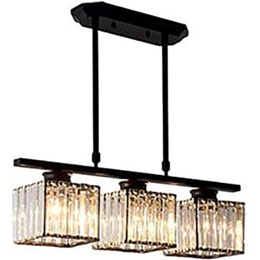 Imagem de Lustre retangular LED E27 rústico para sala de estar, quarto, luminária pendente para sala de jantar, moderno, redondo, cristal dourado, luminária de teto para cozinha, ilha, corredor, bar,