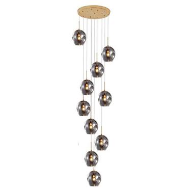Imagem de Lustre de escada, bolas de vidro multi durante a luz moderna bola de bolha pendurada luminária de teto lustres para sala de estar varanda corredor, lustre longo giratório E27 - galvanoplasti
