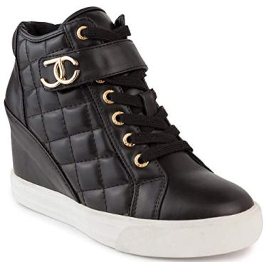 Imagem de Juicy Couture Tênis feminino plataforma plataforma cano alto - Journey, Preto, 37