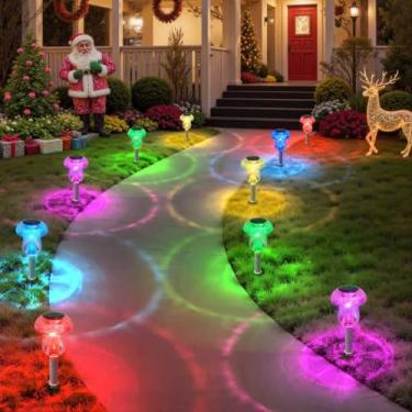 Imagem de Luzes solares ao ar livre, pacote com 8 luzes de cogumelo externas, à prova d'água, iluminação LED alimentada por energia solar para jardim, quintal, paisagem, caminho, caminho, gramado, passarela