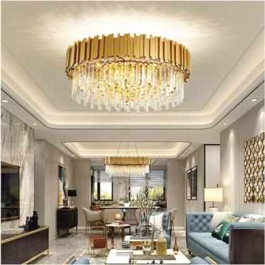 Imagem de Lustre moderno de cristal LED Lustres de teto Iluminação dourada Luminária suspensa de luxo para sala de estar Decoração de hall Lâmpada suspensa Decoração de casa Lâmpada, 40 cm Teto Threec