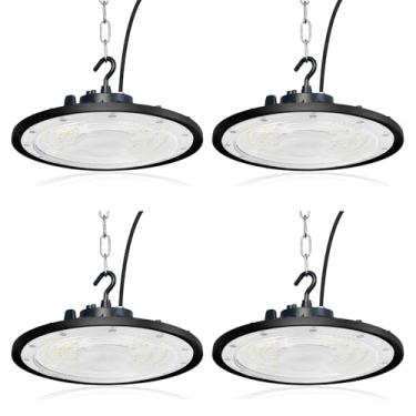 Imagem de Luminária LED de alto compartimento de 200 W para oficina, armazém industrial, garagem, luminária LED UFO de 20000 LM, IP65 à prova d'água com amplo ângulo de feixe, pacote com 4 unidades