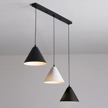 Imagem de Luminária pendente de 3 luzes, lustre de mesa de jantar, cone de metal, luminária suspensa de teto E27, luminária de ilha de cozinha, luminária de suspensão para restaurante