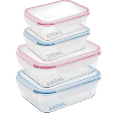 Imagem de Kit 4 Potes Herméticos de Vidro 370ml e 640ml | Livre de BPA, Sustentável | Ideal para Armazenar Alimentos Saudáveis | Tampa Antivazamento com Vedação Total | Para Geladeira, Freezer e Micro-ondas