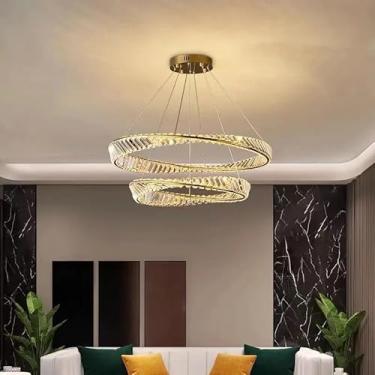 Imagem de Lustre de luxo, lustres de cristal, luminária pendente de luxo para sala de estar, anel moderno, decoração de quarto, restaurante, iluminação LED, controle remoto regulável-60 80cm