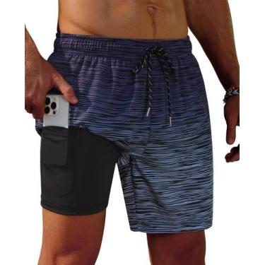 Imagem de Calções de banho Gleeease masculinos de 18 cm com forro de compressão 