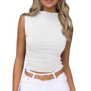 Imagem de Blusa feminina Tankaneo, sem mangas, de gola alta, branca