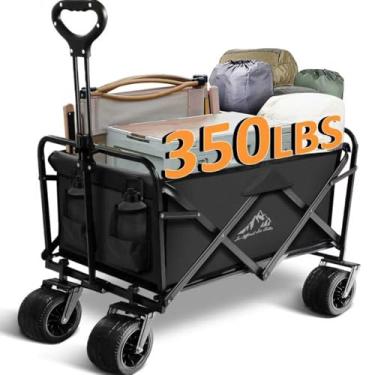 Imagem de VOYSIGN Carrinho de vagão dobrável, vagão dobrável de 136 kg com rodas para todos os terrenos, vagão dobrável para jardinagem, acampamento, praia, uso ao ar livre, preto