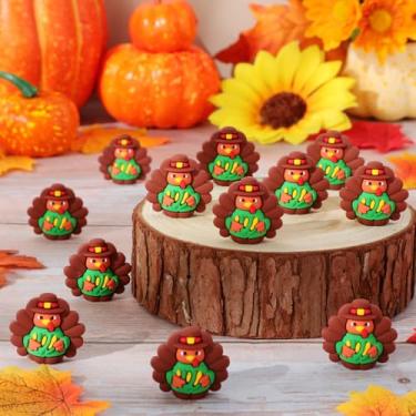 Imagem de Domensi 50 peças mini estatuetas de peru de Ação de Graças minúsculas figuras de peru para esconder e procurar pequeno peregrino miniatura galinha para festa outono outono decoração mesa centro de