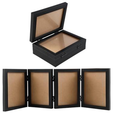 Imagem de 2 porta-retratos dobráveis com 4 molduras dobráveis com acrílico de alta definição, 4 porta-retratos dobráveis para exibição de mesa para várias imagens de família (preto)