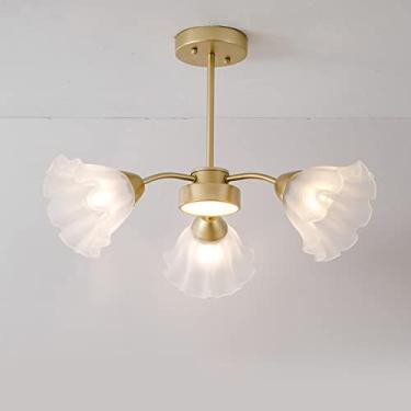 Imagem de YQSLQZZ Luz de sala de jantar escandinava, iluminação de teto moderna minimalista para sala de estar quarto, luminária decorativa interior de ferro dourado com sombra de vidro translúcido fosco, base