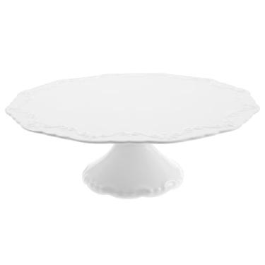 Imagem de Suporte de bolo branco de 25 cm para lanches e biscoitos, suporte de prato de cerâmica redondo estável para festas, chá de bebê, Natal, casa