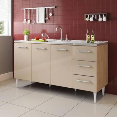 Imagem de BALCÃO VITÓRIA PARA PIA DE 1,60 3 PORTAS 3 GAVETAS Amêndoa Off - Milan