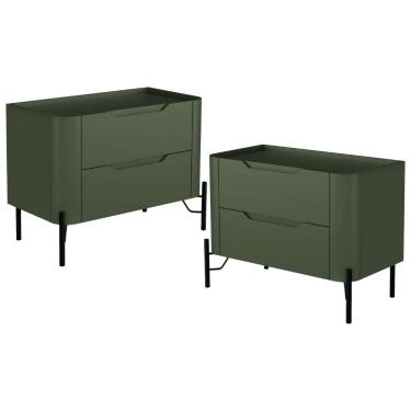 Imagem de Kit 02 Mesas De Cabeceira Orgânica 2 Gavetas Pés Industrial Preto Bliss I03 Musgo - Lyam Decor