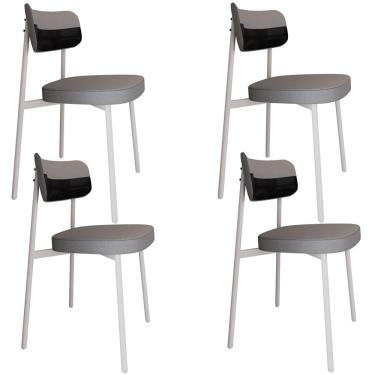 Imagem de Kit 04 Cadeiras Estofada Para Sala de Jantar Astrid Branco C01 Linho Cinza Courino Preto - Lyam Decor