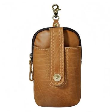 Imagem de Bolsa de couro vintage com suporte de telefone para homens 18 x 9,9 x 4,8 cm, Amarelo, 7.1 x 3.9 x 1.9 inches, Pochete de couro