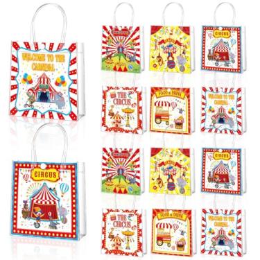Imagem de 12 peças de sacos de presente de PVC transparente de carnaval com alça de circo palhaço carnaval sacos de presente de plástico reutilizável sacola transparente para decorações de festa de aniversário