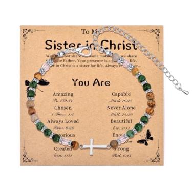 Imagem de met-edianger Pulseira de cruz com cartão para mulheres, pulseira de fé, religiosa, cristã, batismo, Páscoa, presente de Natal para amante, mãe, filha, irmã, amiga, Adjustable, Sem Pedra Preciosa