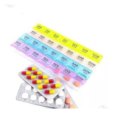 Imagem de Porta Comprimidos com Compartimentos Diários Plástico Multicolorido Organizador Mensal de Medicamentos Caixa