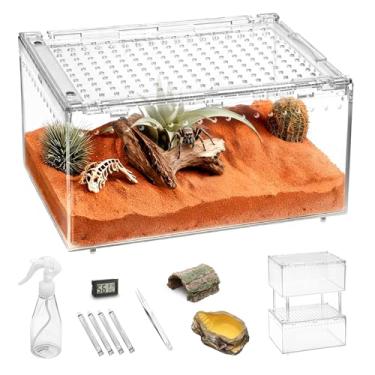 Imagem de Clioran Kit inicial de terrário de répteis grandes em PC, caixa magnética de aranha saltadora, tanque de caranguejo eremita, gaiola de aranha para louva-a-deus, sapo, lagarto, inseto, tarântula