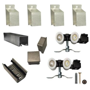 Imagem de Kit Porta Correr Até 82cm Trilho Dividido De 1,6m Completo Com Tampa acabamentos (Marrom (cereja))