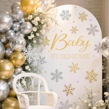 Imagem de JarThenaAMCS Adesivo de parede com 4 peças Baby It's Cold Outside para decoração de Natal, chá de bebê, festa, Natal, dourado, prata, floco de neve, para decoração de arco de aniversário de inverno