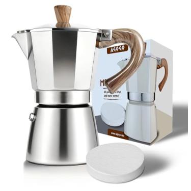 Imagem de AGOGO Panela Milano Moka, máquina de café expresso, Greca, cafeteira turca com filtro de papel, 6 xícaras, prata original