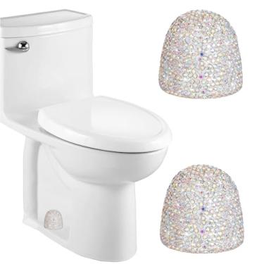 Imagem de 2 peças de tampas decorativas de parafuso de vaso sanitário alto com strass brilhante, tampas de vaso sanitário para decoração de banheiro, fácil de instalar (colorido)