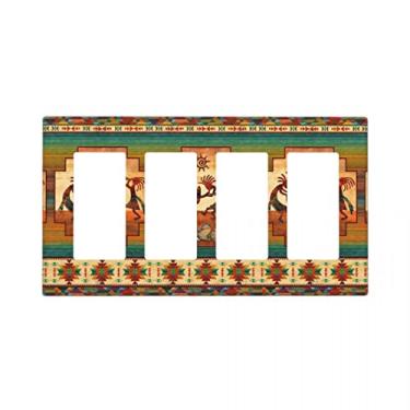Imagem de Tampa de interruptor decorativo sudoeste nativo americano Kokopelli 4 entradas para balancim, tampa de tomada de receptáculo com placa de parede decoradora quádruplo 11,4 cm x 20 cm