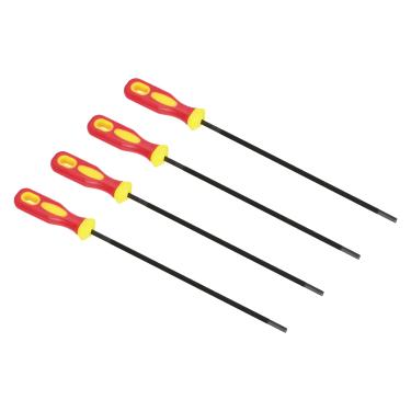 Imagem de Arquivo de afiação de corrente de motosserra, pacote com 4 3/16 polegadas (4,8 mm) arquivo de afiador de serra redonda com cabo de plástico para motosserra, vermelho amarelo