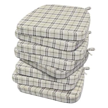 Imagem de AAAAAcessories Almofadas de cadeira em forma de D, almofadas de cadeira de jantar de 5 cm de espessura com laços e removíveis, capa lavável na máquina, 43 x 40 cm, conjunto de 8, xadrez amarelo