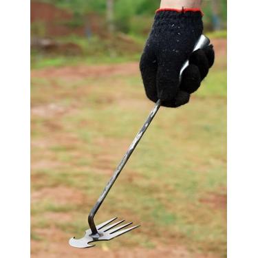 Imagem de 1 ancinho de remoção de ervas daninhas multifuncional, material metálico, alça confortável, equipamento de jardinagem ao ar livre, ancinho multifuncional
