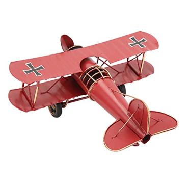 Imagem de YOUTHINK Avião de Ferro Forjado, Modelo Biplano Vintage para Decoração de Casa, Estrutura estável. Ornamento Moderno de Aeronaves de Metal Com Corrente de Metal para Pendurar, Estilo (vermelho)