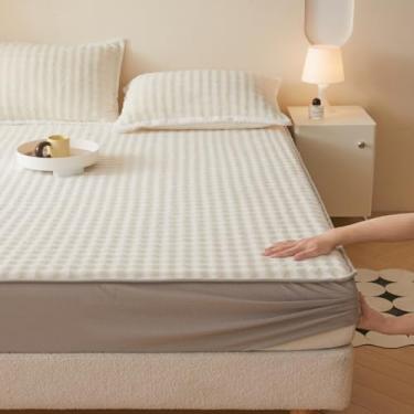 Imagem de Capa de colchão de veludo grosso, cores sólidas, protetor de colchão quente para todas as estações, capa de colchão elástico macio para todas as estações, colcha para outono, inverno, primavera