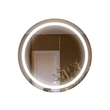 Imagem de Espelho Redondo de Parede com LED Touch, 80x80 cm, Jateado, Lapidado, Acabamento Luxo, para Sala e Quarto (Frio)