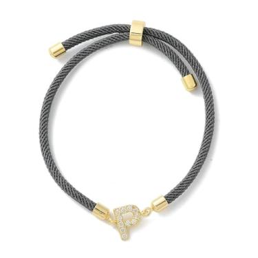 Imagem de Pulseira de amizade ajustável com letra inicial de latão micro pavê zircônia cúbica berloques joias para mulheres e homens pulseiras de cordão de nylon, presente para mulheres ou homens, 2.6 inch