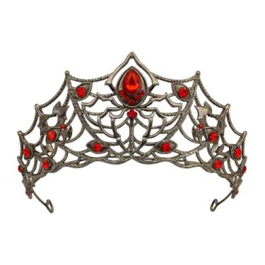 Imagem de Tiara de teia de aranha vermelha gótica, coroa de cristal para mulheres e meninas, tiara de cosplay de Halloween da Rainha Negra, tiara de strass vintage para baile de máscaras, casamento, formatura
