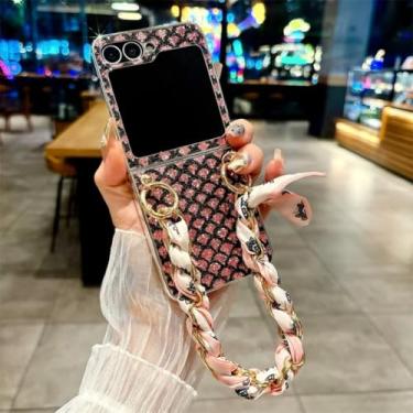 Imagem de Capa para Galaxy Z Flip5, capa luxuosa com glitter e escamas de peixe, com corrente de lenço de seda e revestimento fofo (para Galaxy Z Flip5/02)