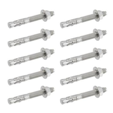 Imagem de HEVSTIL Âncoras de cunha – 1/2-13 * 4-1/4 Âncoras de concreto de aço carbono galvanizado com porca e arruela pré-anexadas – Ideal para fixação em concreto, aço e madeira (pacote com 10)